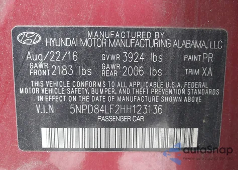 2017 Hyundai Elantra Se z USA, uszkodzony, nr VIN 5NPD84LF2HH123136